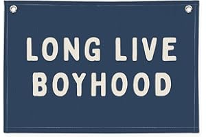 PLKMN Long Live Boyhood Banner, Canvas Wall Hanging Banner Flag for Nursery Playroom, Toddler Boys Kids Room Decor (Navy Blue)