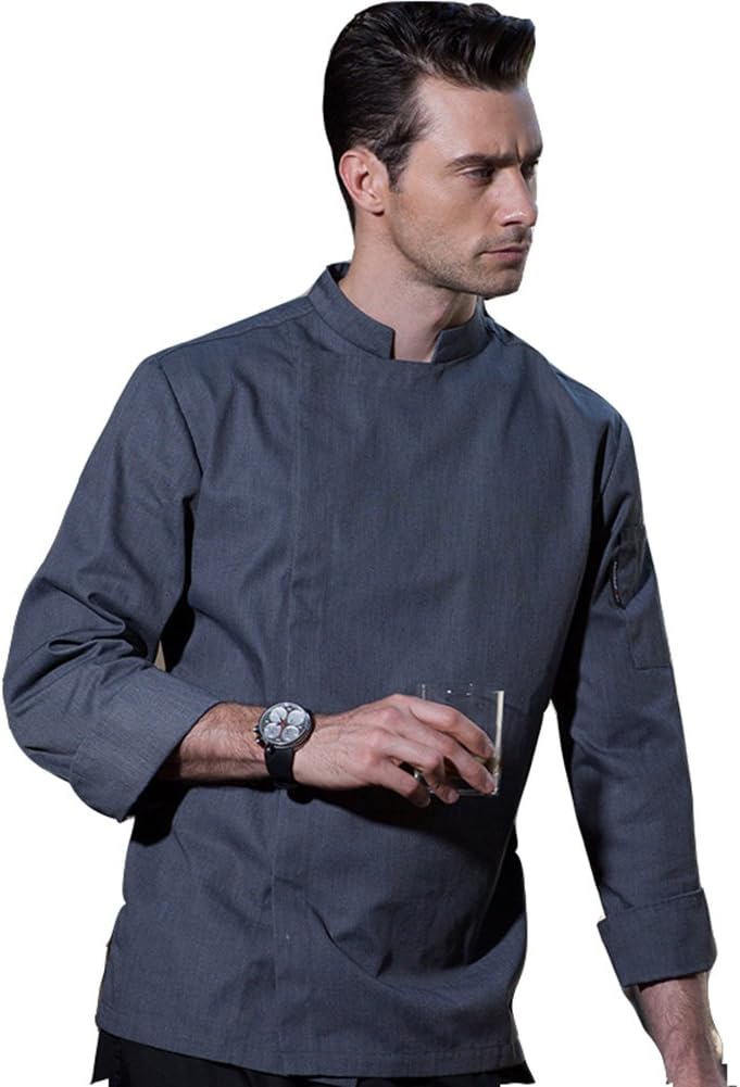 Long Sleeve Chef Coat with Concealed Front Placket in White Black and Grey