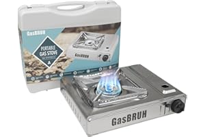 GasBRUH 1-Burner Butane Stove with Windblocker,10000 BTU Stainless Steel Single Burner with Carry Case,Butane Camping Stove,Portable Gas Stove,Camp Stove for Outdoor Cooking,Camping,Tailgating