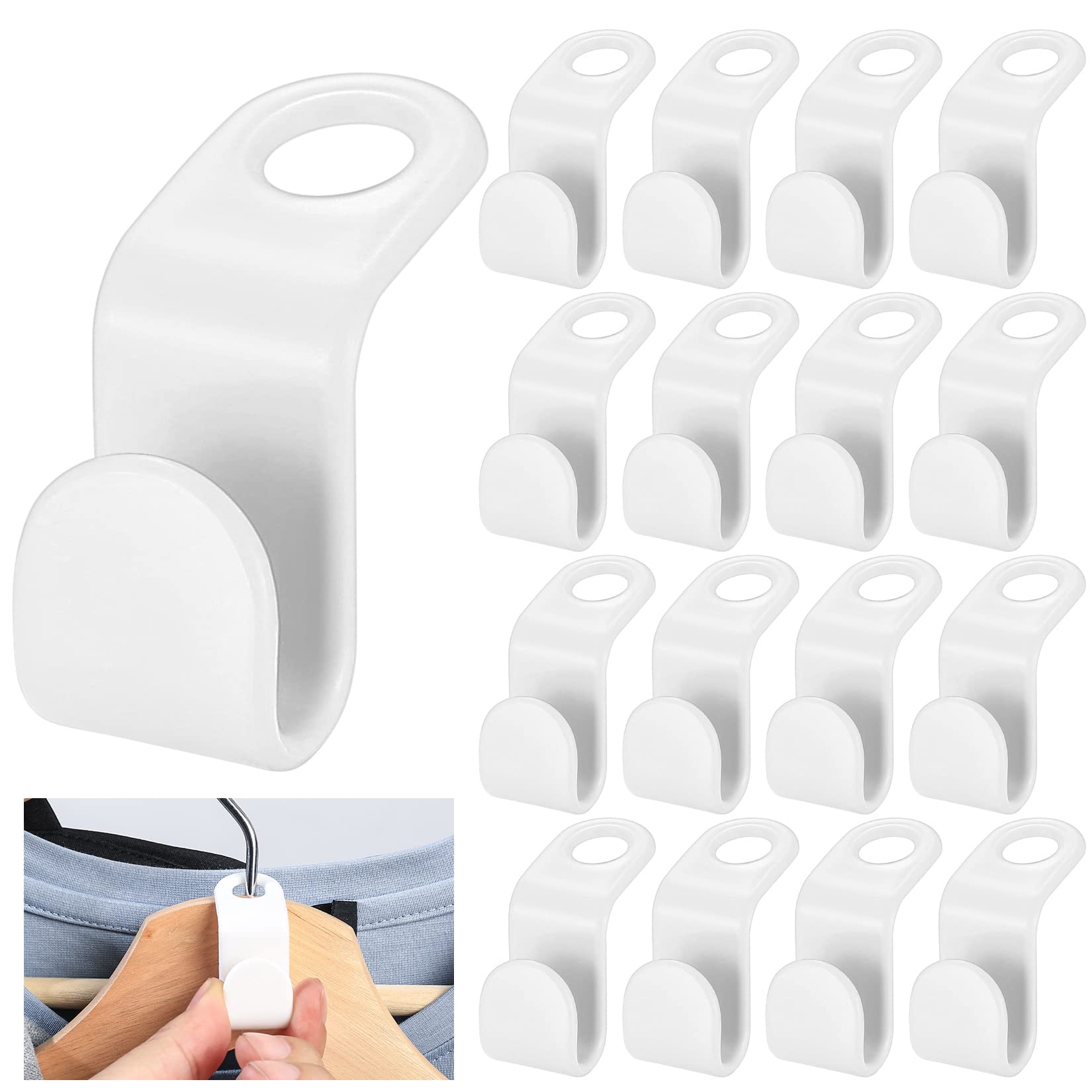 PIANKEKE 65 Pcs Clothes Hanger Connector Hooks, Space Saver Hangers, Space Saving Savers Coat Clothes Connectors Hangers Hooks for Wardrobe Closet Garderobe Organiser Hook - White