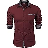 COOFANDY Men's Long Sleeve Dress Shirt Plaid Collar Casual Button Down Shirts