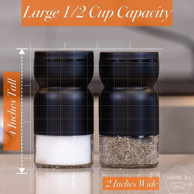 HOME EC Glass Salt and Pepper Shakers Set with Adjustable Pour Holes