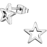 Stainless Steel Star Outline Stud Earrings, Sold as a Pair