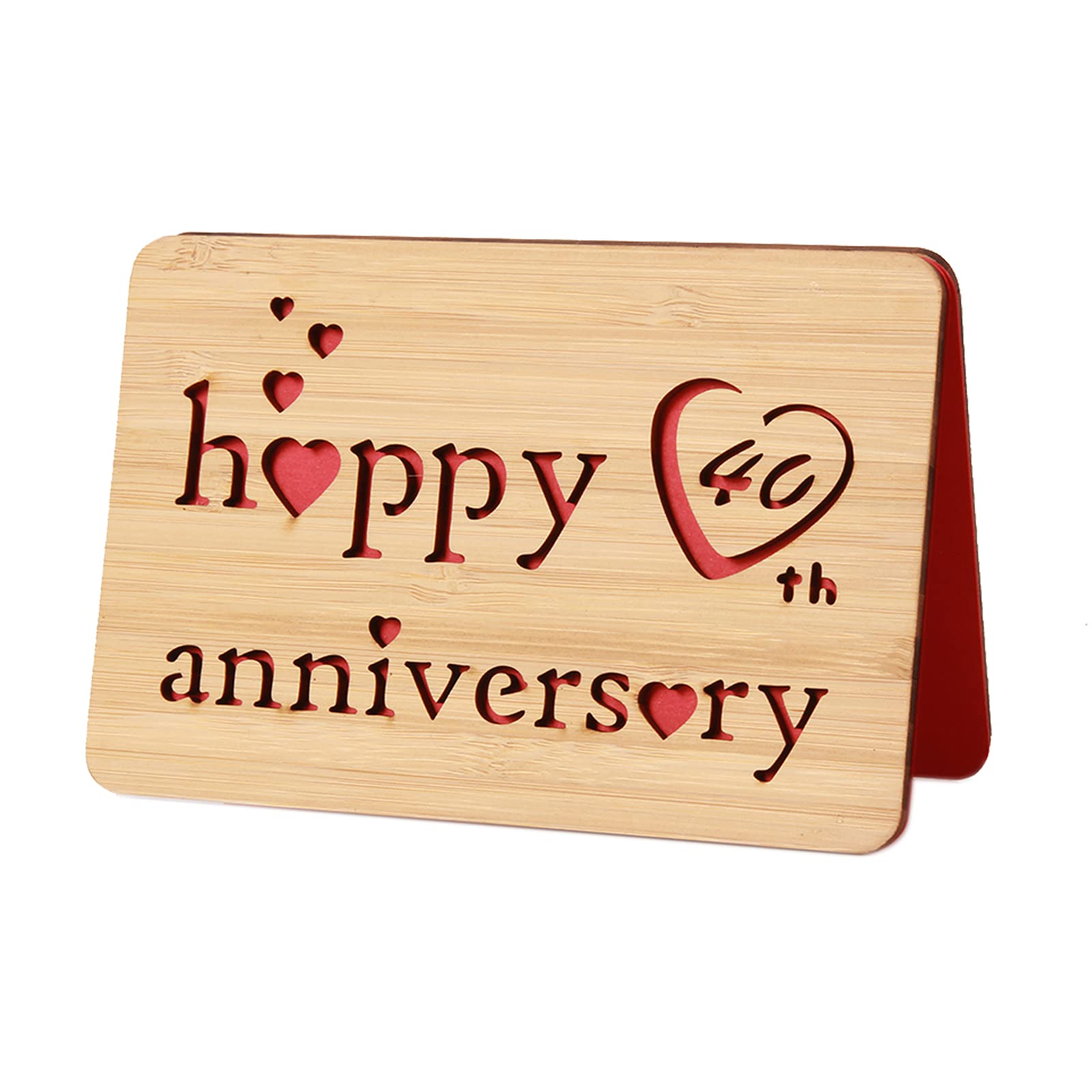 I Love You 40th Anniversary Card,Handmade With Real Bamboo Wood, Greeting Cards for Him,to Say Happy 40 Years Valentines Day Card, Ruby Wedding Anniversary Card Gifts for Wife,Him or Her