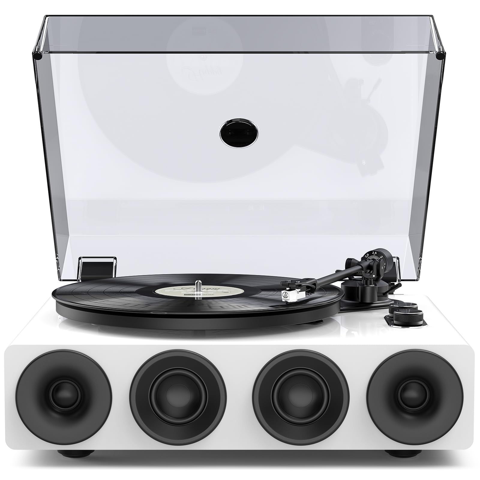 1 BY ONE High Fidelity All-in-One Vinyl Record Player, Piano Lacquer White