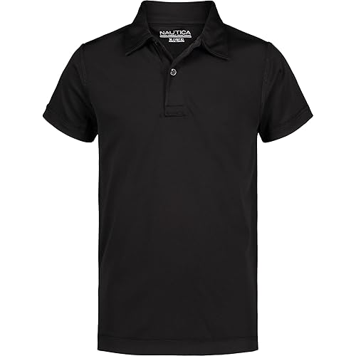 Nautica Boy's School Uniform Sensory-Friendly Short Sleeve Performance Polo, Black, 4