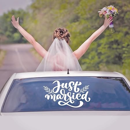 Autocollant Mural En Vinyle Just Married 35 6 X 63 5 Cm Tendance Moderne Citation De