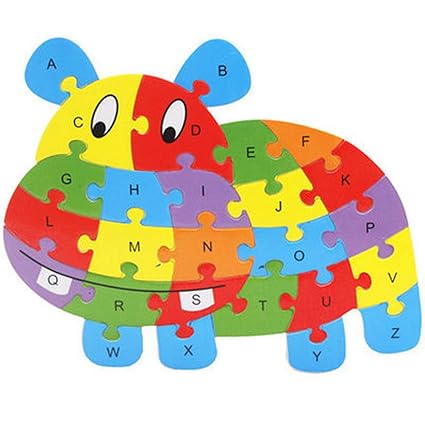 NUOFENG Multicoloured 26 Patterns Wooden Animal Alphabet Early Learning Puzzle Jigsaw for Kids Baby Educational Learing Intelligent Toys High(None Color)