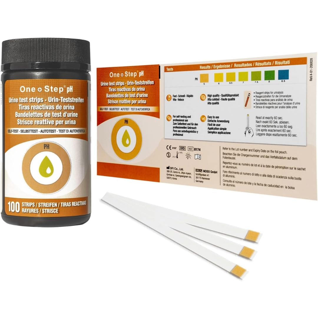 One Step: pH Urine Test Strips for Easy Monitoring, Accurate and Reliable, Range 5.0-8.5, 100 Testing Strips
