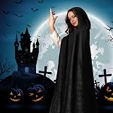 AOOWU Black Hooded Cape 150cm Halloween Witch Vampire Cosplay Costume view 5