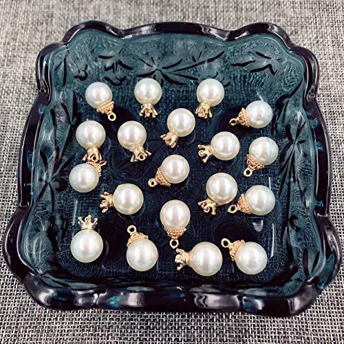Pearl Charms Pendant, 20pcs Pearls Dangle Charms Pearl Crown Beads Jewelry Making Charms - Thumbnail 2
