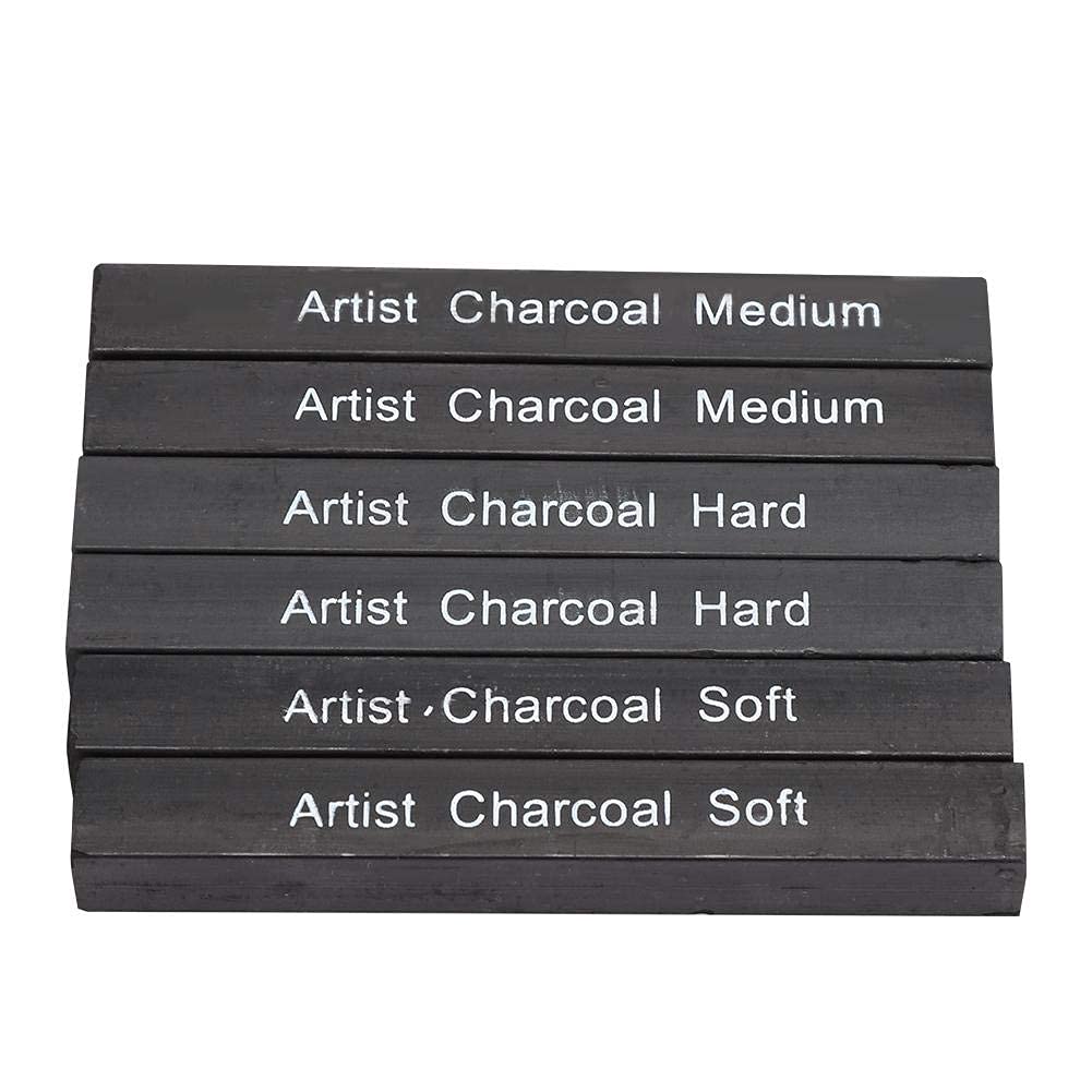 HEEPDD Artist Charcoal Sticks, 6Pcs Black Square Compressed Charcoal Rods Sketch Drawing Pencil Block Craft Tool Drawing Pencils Set for DIY Drawing Crafts Sketching Shading Beginners and Artists