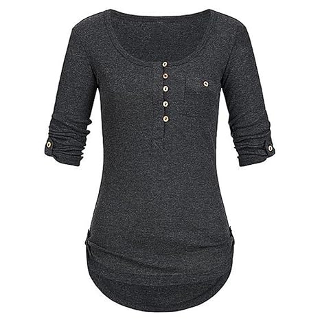 BHYDRY Frauen Langarm Knopf Bluse Pullover Tops Mit Taschen