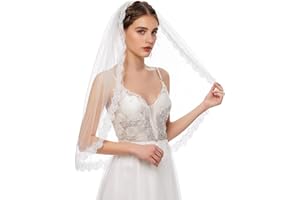 Cobirfam Bridal Veil Lace Edge 1 Tier Fingertip Length Wedding Veil with Comb for Brides