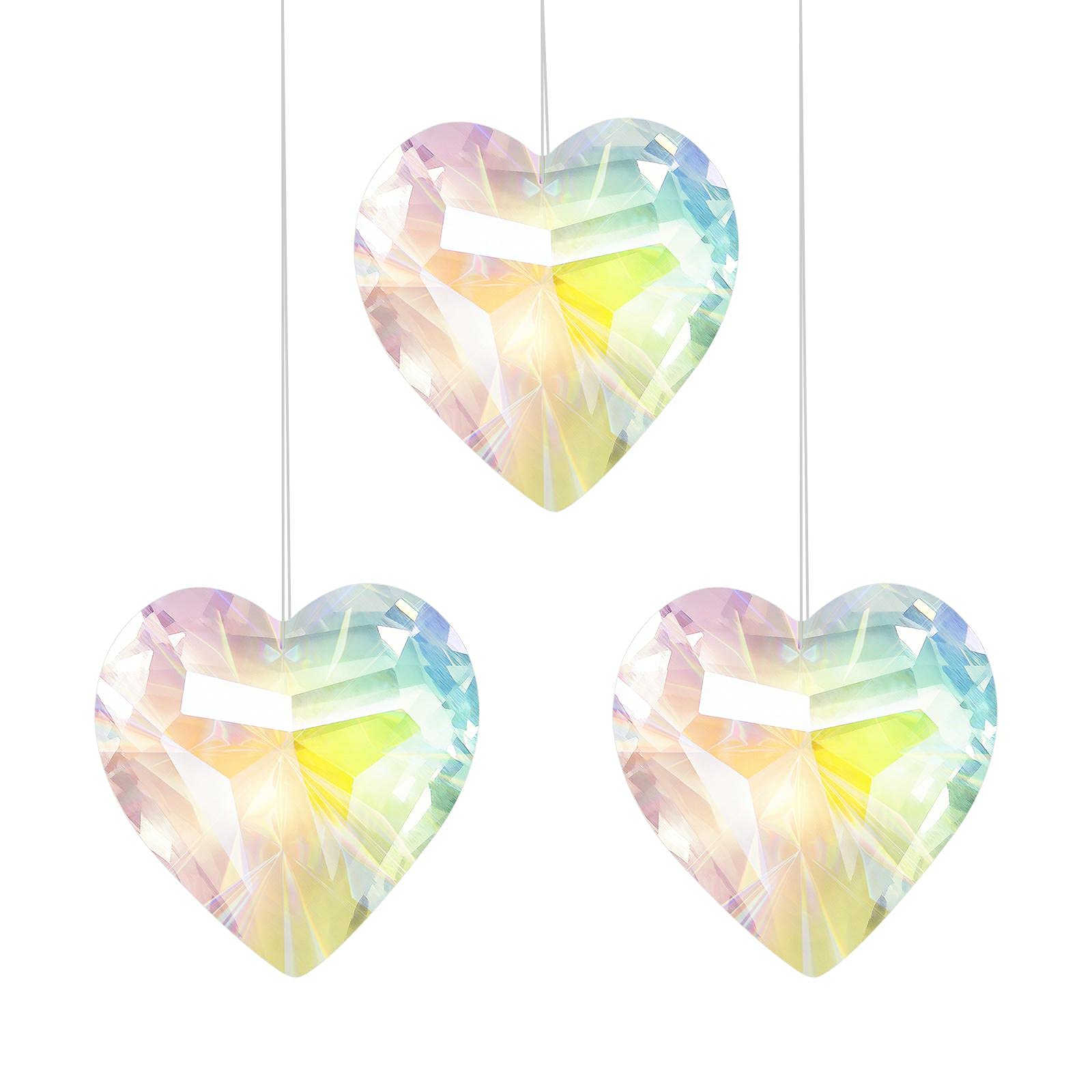 Jubaopen 3PCS Crystal Heart Prisms Suncatchers for Windows Glass Hearts for Hanging Glass Rainbow Suncatcher Pendant Glass Rainbow Crystal Suncatcher Heart for Window Garden Home Decoration