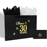 ZHIAXTON 30th Birthday Gift Bag with Card and Tissue Paper,Extra Large Black Gold Gift Bags with Handles for Men Women Celebrating 30 Year Old Birthday Gifts