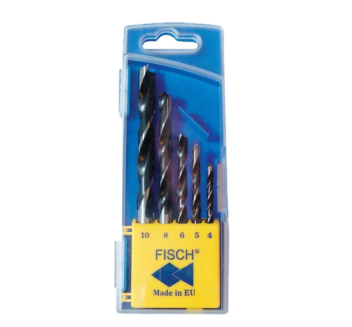 Fisch 01200005K Standard Wood Twist Drill Set in Plastic Box, 0 V, Multi-Colour, 4-10 mm, 5-Piece