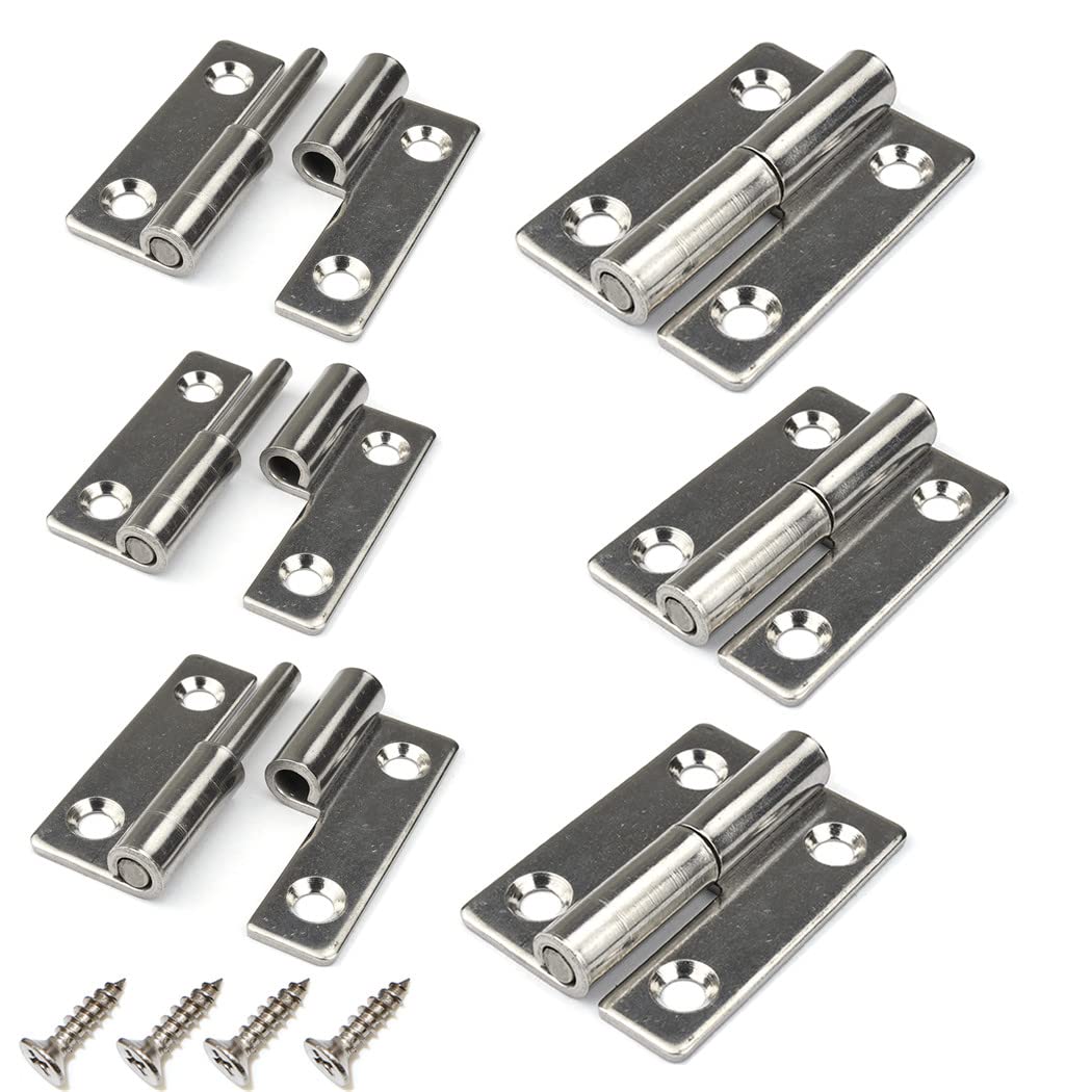 6Pcs 1.5" Lift Off Door Hinges, Heavy Duty Window Detachable Hinge 304 Stainless Steel for Internal External Doors