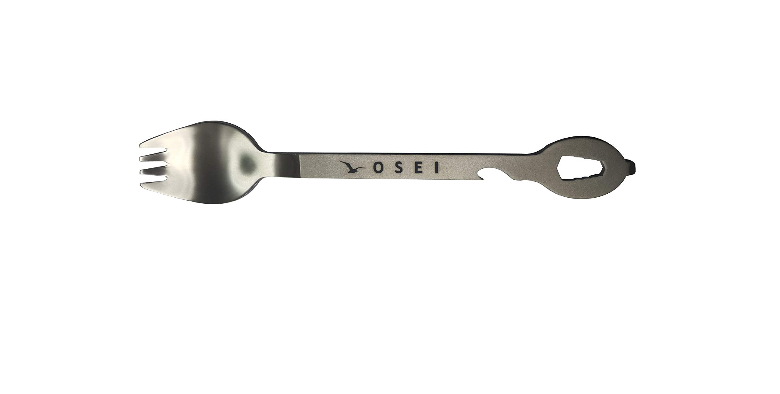 OSEI LLC Titanium Spork. Crystal Earth 9 in 1 Long Camping Utensil. Features Spoon/Fork, Wrench, Bottle Opener and Screw Driver.