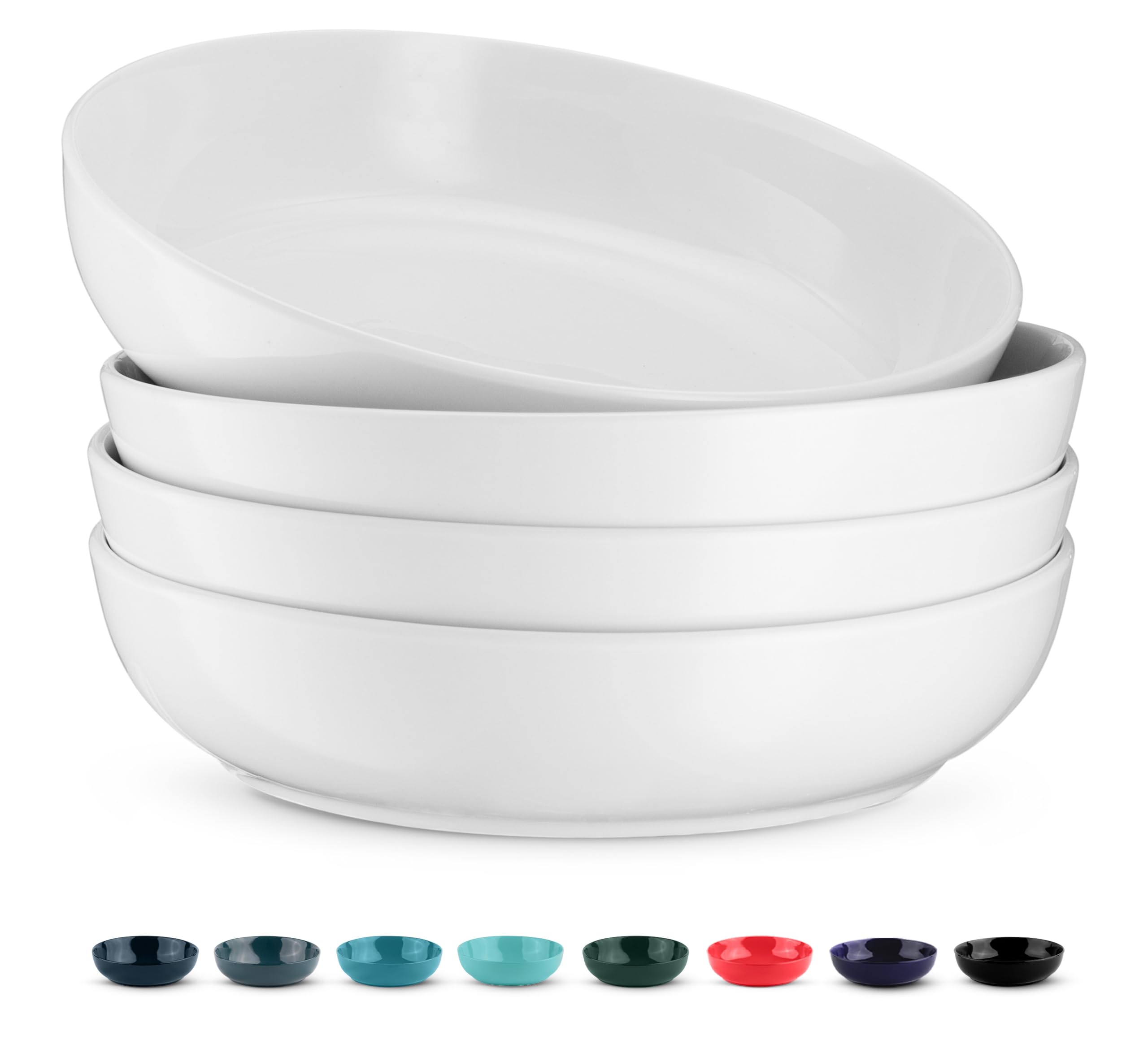 KooK Pasta Bowls, Ceramic Make, Perfect for Pastas, Salads, Desserts, Cereal, Set of 4, 40 oz (White)