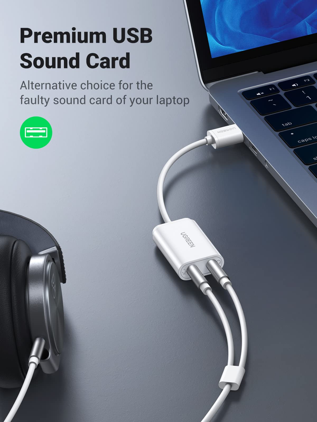 UGREEN USB to Audio Jack Sound Card Adapter with Dual TRS 3Pole 3.5mm