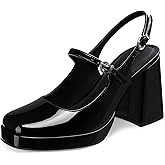 CELLENZ Women Mary Jane Shoes: 3.9 Inch Closed Toe Chunky Heels, Comfortable Platform Slingback Heels,Dress Shoes Prom Office Graduation Pumps Size 6-11