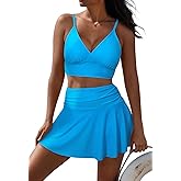 Pink Queen Women's High Waisted Bikini Set Two Piece Swimsuit V Neck Spaghetti Straps Swim Skirt Bathing Suit