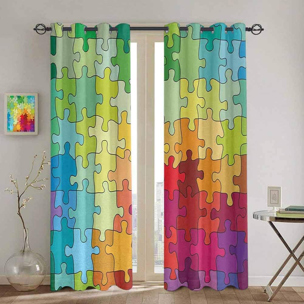 SONGDAYONE Abstract Outdoor Curtain Colorful Puzzle Pieces Fractal Children Hobby Activity Leisure Toys Cartoon Image for Living Room or Bedroom W52 x L84 Inch Multicolor