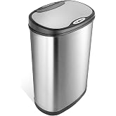 Ninestars 13 Gallon Oval Automatic Trash Can, 50L Touchless Motion Sensor Kitchen Garbage Can with Odor-Sealing Lid, Silver Stainless Steel