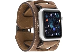 HARDISTON Cuff Watch Band Compatible with Apple 45mm for men & women, Handmade Genuine Leather, Compatible with iWatch Series 7 6 5 4 3 2 1 SE, Wrist Bracelet Arm Band, Small/Band-Brown