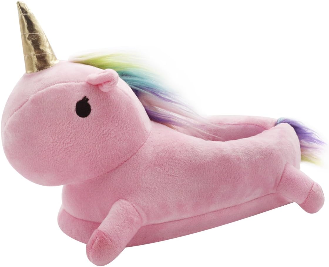 TIAQUEWomen Unicorn Slipper Winter Plush Indoor Shoes Warm Cartoon OneSize for UK 3-6 (White Pink Purple)
