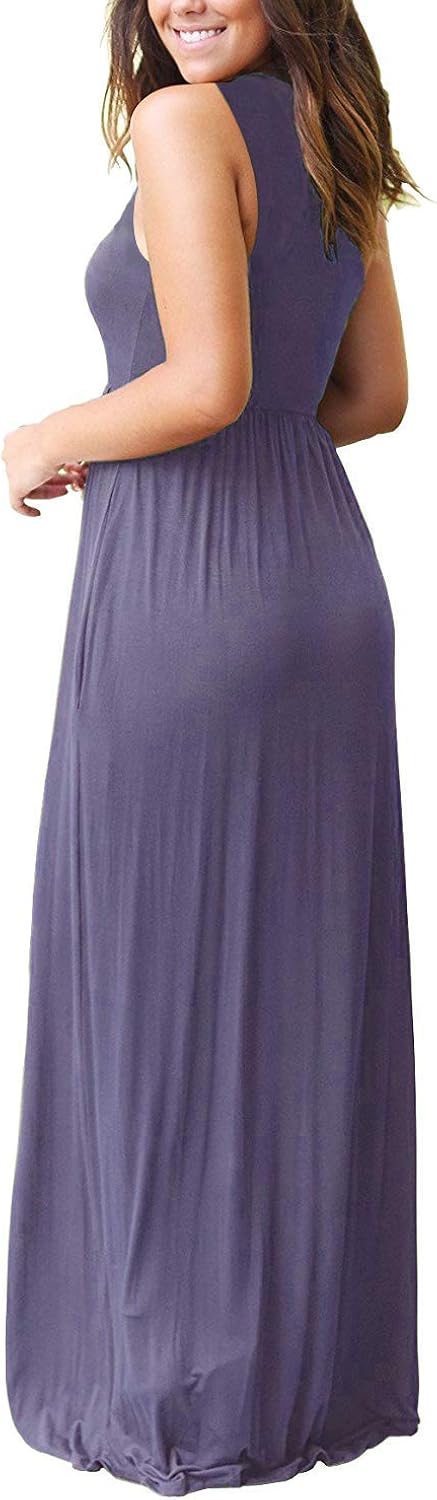 AUSELILY Women's Summer Sleeveless Loose Plain Maxi Dress Casual Long Dress with Pockets at  Women’s Clothing store