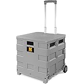 MaxWorks Collapsible Rolling Utility Cart with Lid 80 lb Capacity Folding Dolly with Telescoping Handle Heavy Duty Plastic Cr