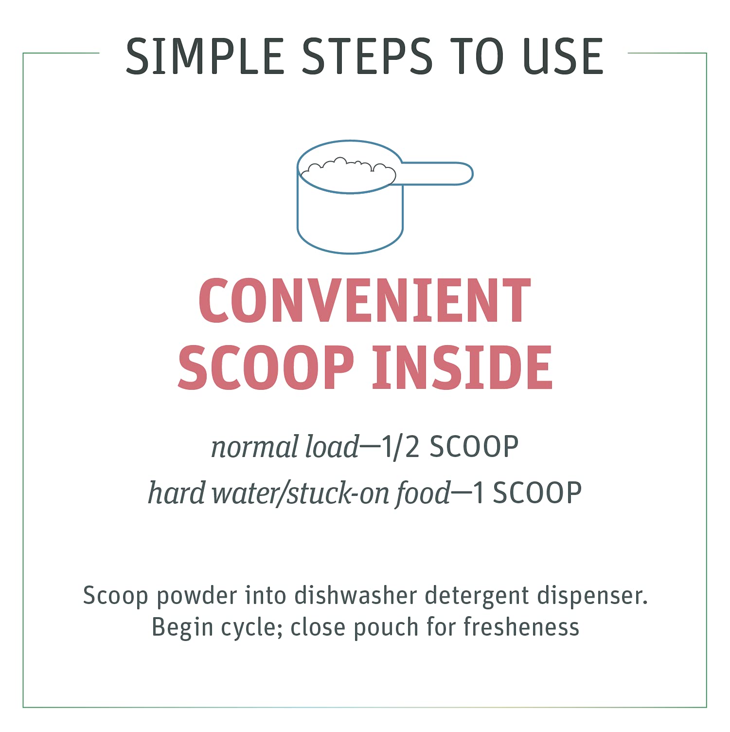 Grab Green Automatic Dishwashing Detergent Powder 3.17 lbs, 80 Loads, Fragrance Free, Plant and Mineral Based, Superior Cleaning, Powerful Grease Removal, Brilliant Shine