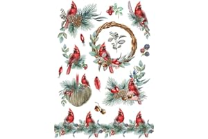 EUROPEAN EXCELLENCY Rice Paper for Decoupage A4 Merry Christmas (Red Cardinal - 2 Sheets)