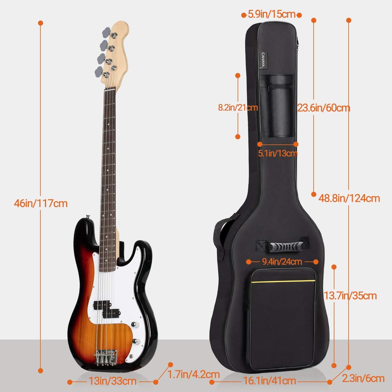 CAHAYA Bass Guitar Bag Gig Bag Size 39 Inch Electronic Guitar Case 8mm Padding Padded Soft Guitar Case Black, CY0222 - Image 3