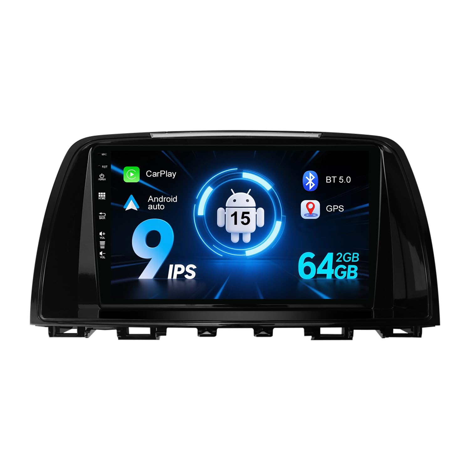 9inch IPS Android 15 Car Stereo For Mazda 6 GJ Atenza/CX-5 2012-2016 - Wireless CarPlay/Android Auto - 2 Din - DAB Steering Wheel BT RDS WiFi Camera - 2G+64G
