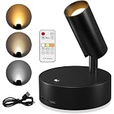Spotlights Indoor, Battery Powered Spot Light Uplighting Indoor with Remote | Timer, Rechargeable, Three-color temperature, Dimmable, 350&deg; Rotate for Picture Lights Artwork Tree Plant Painting