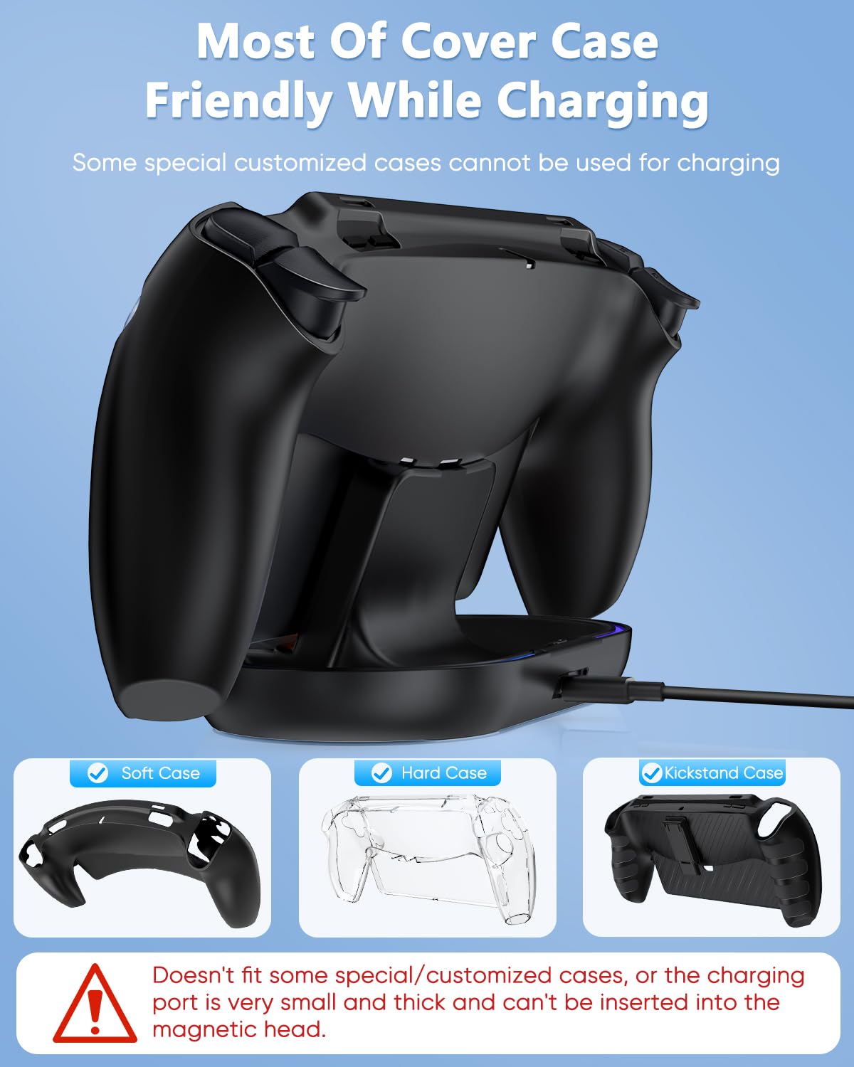 Charger Station for PlayStation Portal Console- Case Friendly, Charging Dock with RBG Light Charger Stand & USB Type C Cable, Magnetic Type C Port for PS5 Ps Portal Charging with Case on (Black)