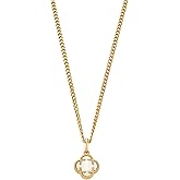 CRAFTD - White Clover Stone Pendant Necklace - 18K Gold & 316L Stainless Steel - 20.5" Cuban Chain with 15MM x 15MM Pendant - Waterproof, Heat & Sweat Resistant - Gifts for Men - Men's Jewelry