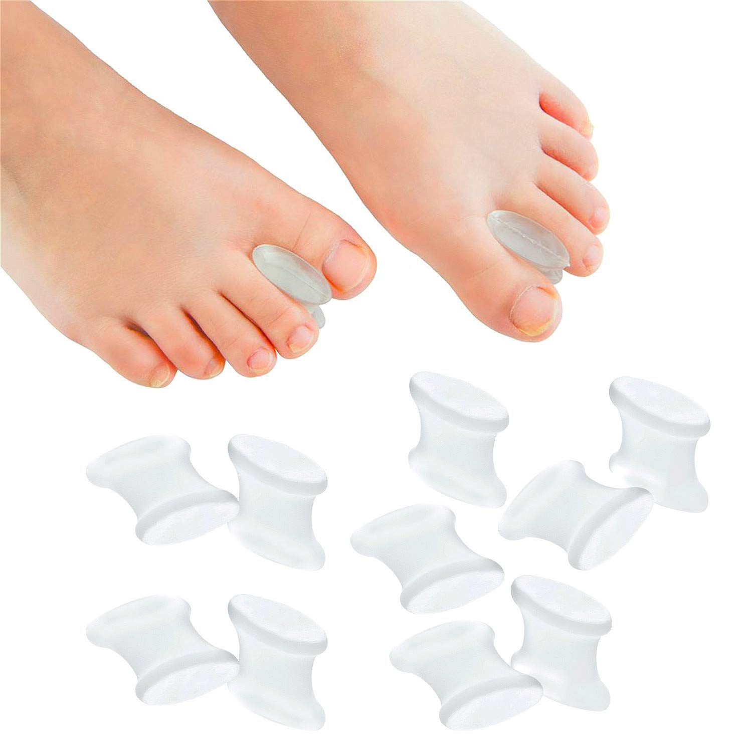 Photo 1 of Povihome 10 Pack Gel Bunion Corrector and Toe Spacers Separators and Straightener Orthotics (4/10''Thick) for Sports Activities, for Men and Women Overlapping Toes, Bunion Pain Relief - Large Size
