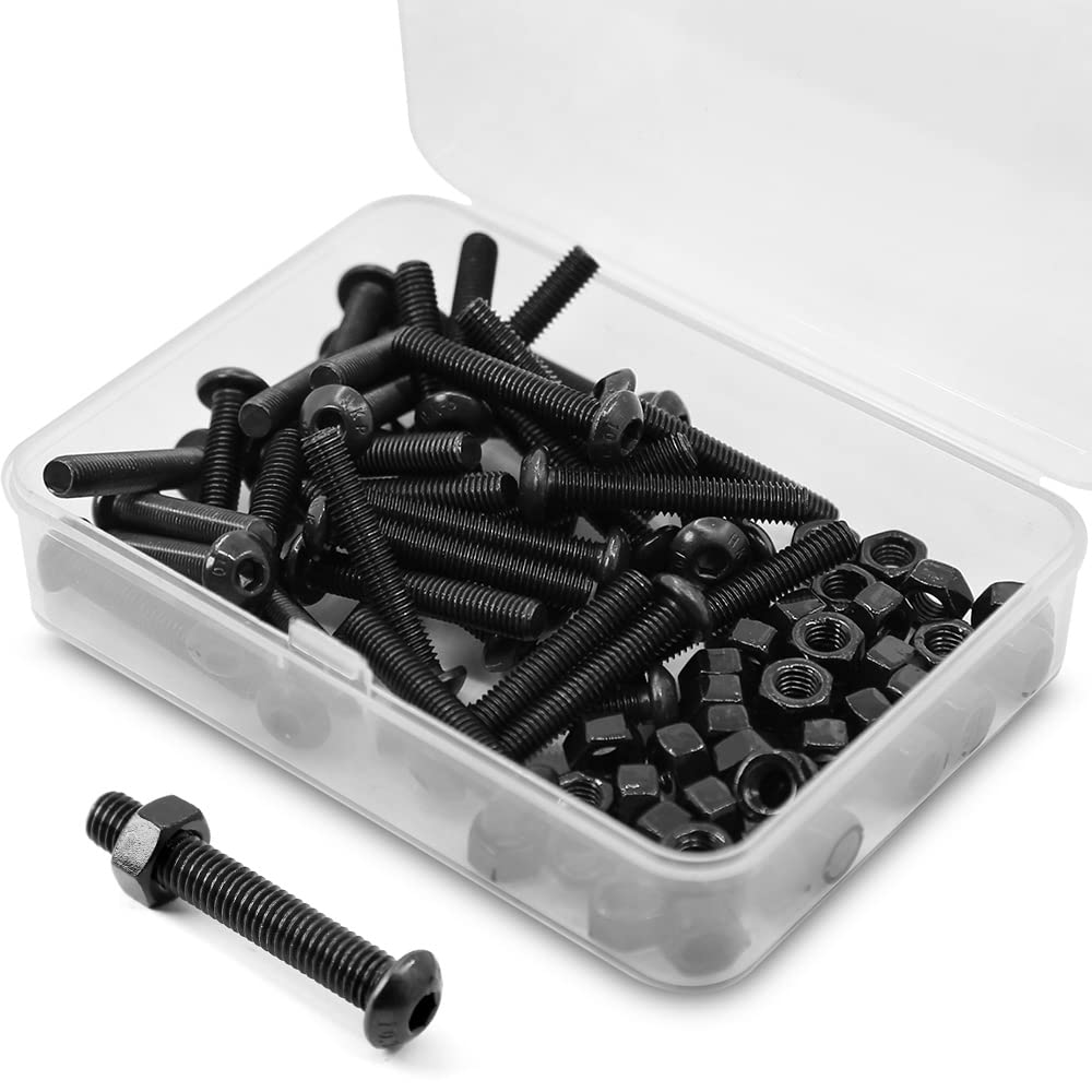 (40 Sets) M5 x 20mm Screws and Nuts Set Half Head Hex Socket Screws 10.9 Grade Alloy Steel Full Thread