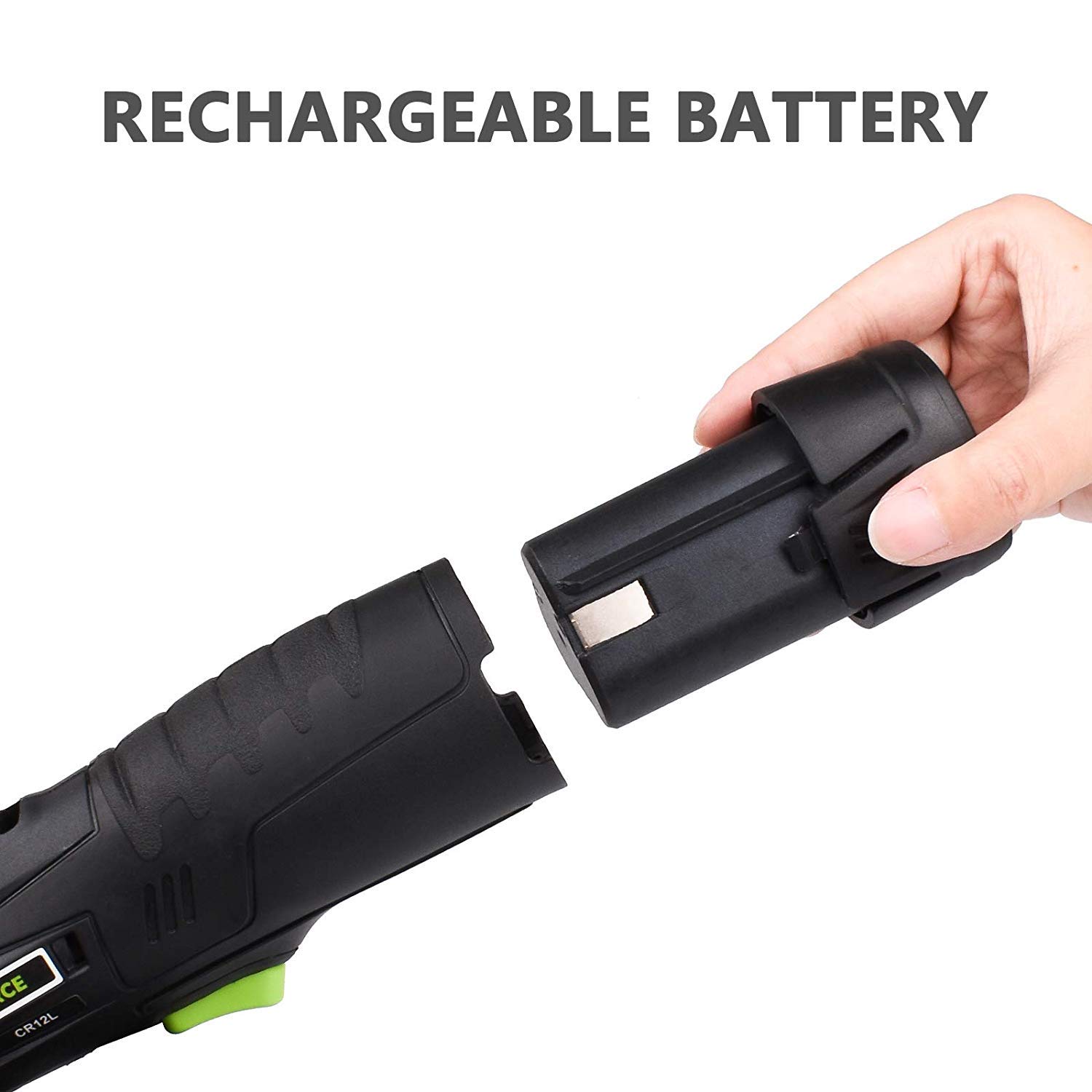 Electric Ratchet Wrench, HAWKFORCE Cordless 3/8 Inches Air Ratchet Tool Set Variable Speed Trigger with 12V Lithium-Ion Battery, Charger Kit and 16 PCS Wrench Sockets (CR12L)