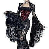 Goth Lace Bolero Crop Top for Women Long Sleeve Victorian Black Lace Shrug