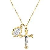 Rnivida 925 Sterling Silver Crucifix Cross and Miraculous Medal Pendant Necklace for Women
