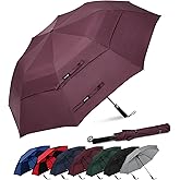 G4Free 62 Inch Portable Golf Umbrella Large Oversize Double Canopy Vented Windproof Waterproof Automatic Open Stick Umbrellas for Men and Women(Wine Red)
