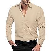 Dubulle Solid Mens Dress Shirt Satin Long Sleeve Business Casual Button Down Shirt with Pocket for Men