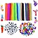 Acerich 600 Pcs Assorted Colors Pipe Cleaners Set, Including 200 Pcs 20 Colors Craft Chenille Stems, 150 Pcs 6 Size Wiggle Googly Eyes and 250 Pcs Multi Sized Pompoms for DIY Art Supplies
