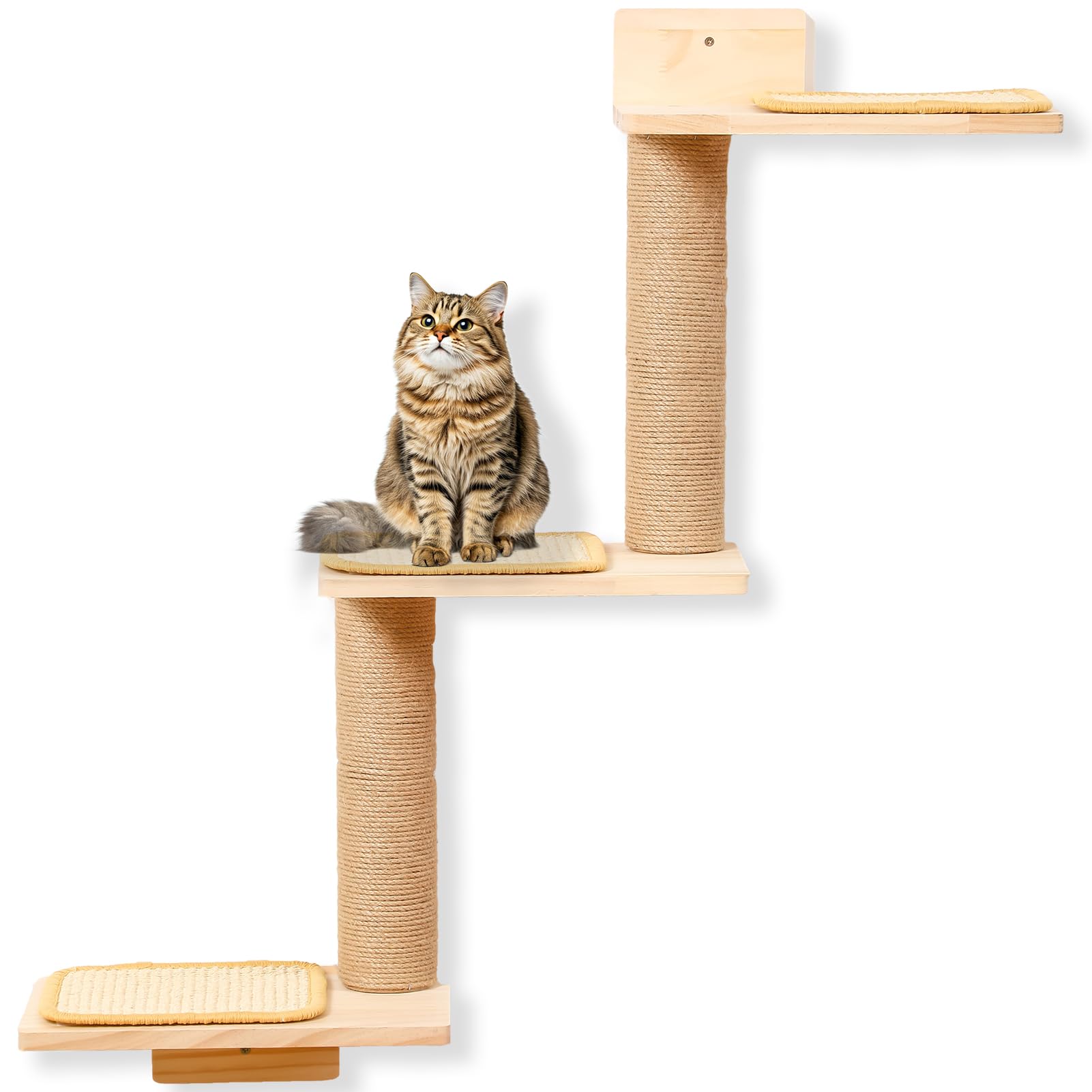 Photo 1 of CoolEx Cat Wall Shelves, 3 in 1 Transformable Wall-Mounted Cat Scratching Post, Cat Shelf for Wall Cat Tree, and Cat Climbing Wall Steps for Cats to Climb, Play, Scratch (Small)