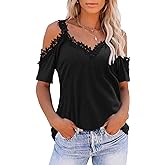 KKG Womens Sexy Cold Shoulder Tops, Casual Off Shoulder Open Shoulder Shirts